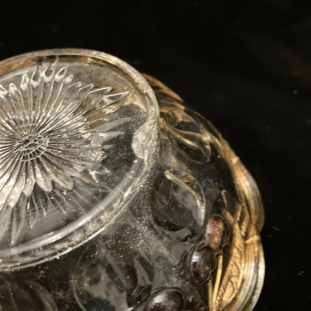 Vintage Mosser Northwood Glass Cherry & Cable Thumbprint 24K Gold Candy Dish